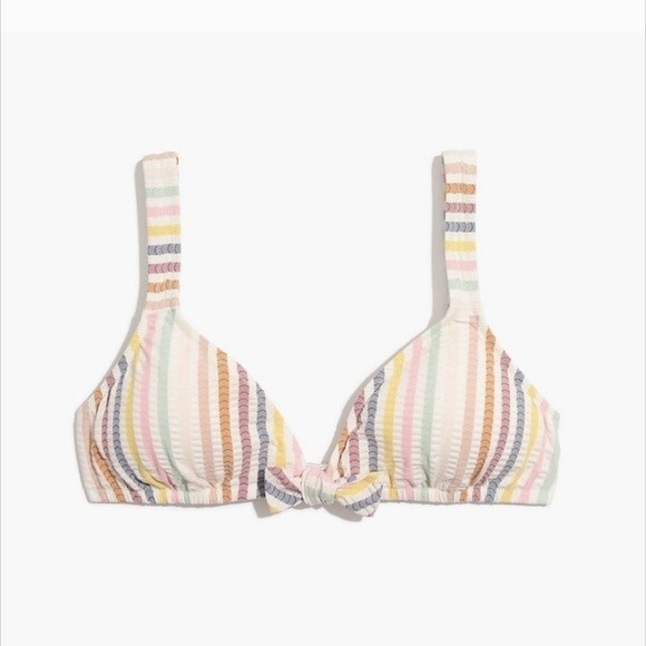 Madewell Seersucker Striped Bikini Top Tie Front XXS NWOT - Picture 3 of 8
